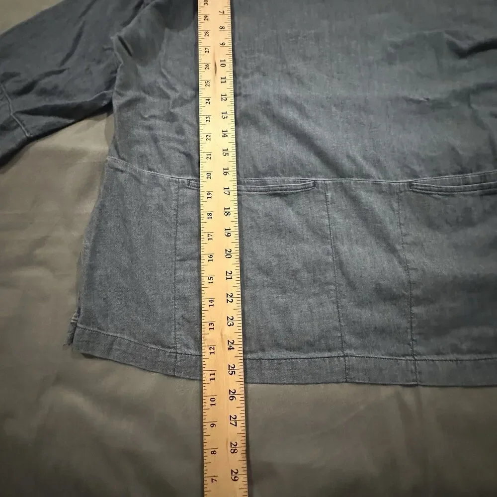 Eileen Fisher Airy Twill Shirt Bateau Neck Boxy Top Organic Cotton Blue Pockets